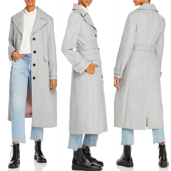 Kate spade notch collar wool blend maxi coat heather grey